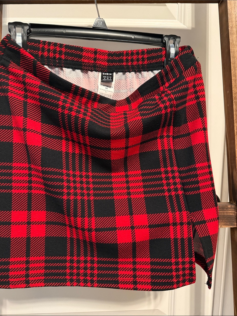 SHEIN Red and Black Plaid Mini Skirt